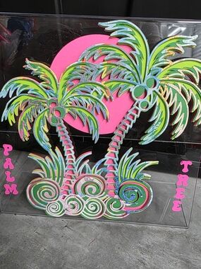 Neon Palm Tree 3D Paper Art - Pink & Green